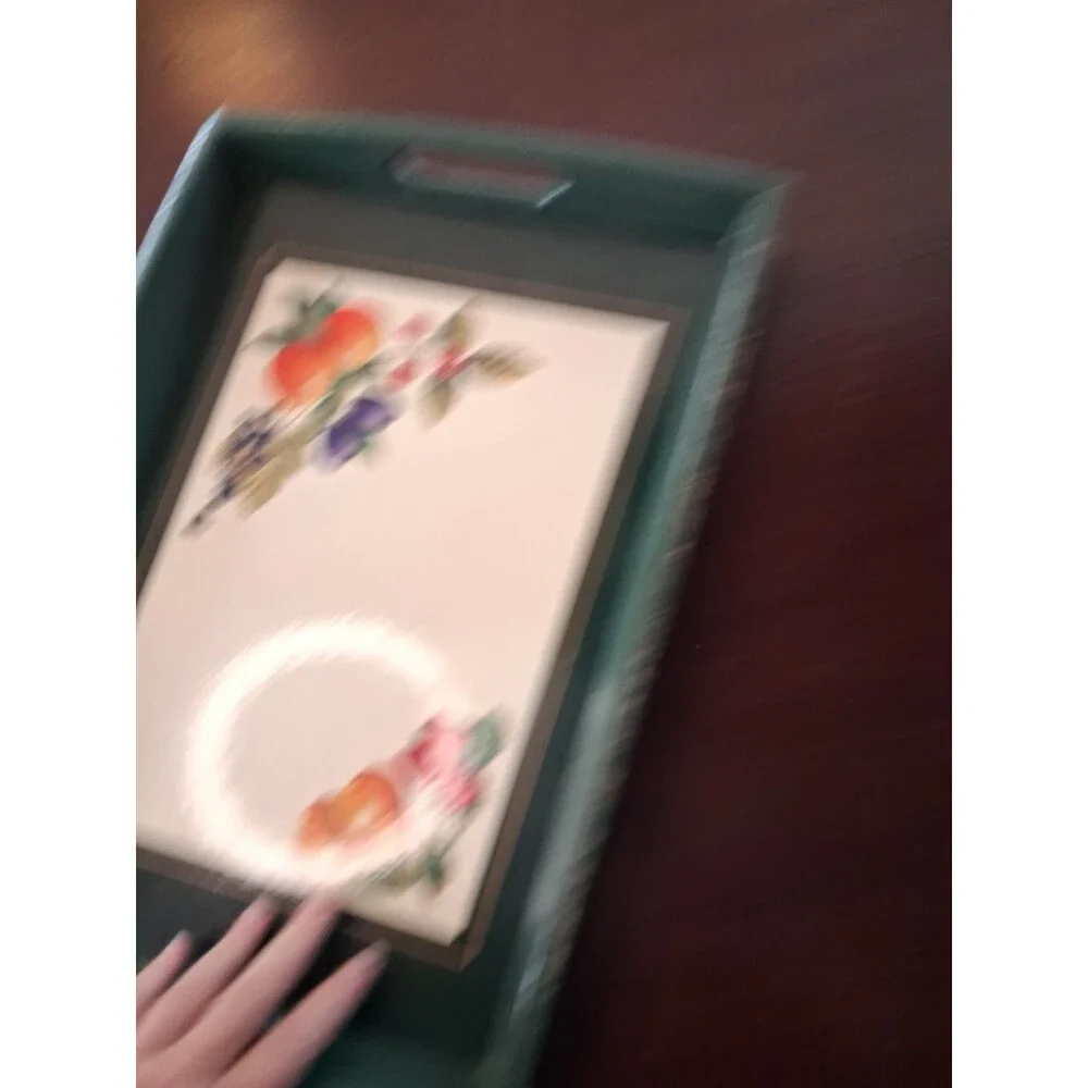 Wooden Serving Display Tray Green With Fruit Motif